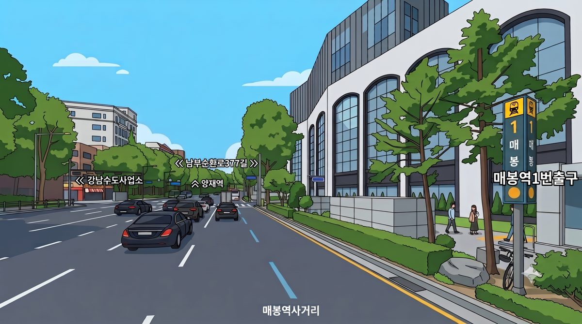 지하철 3호선 매봉역 1번 출구와 ACRO 건물